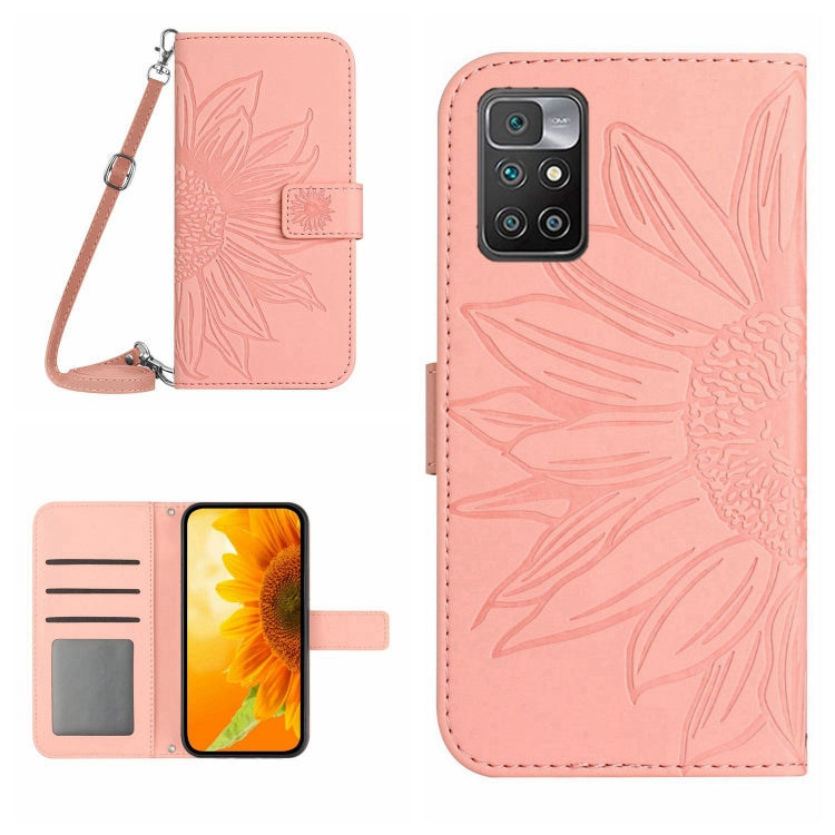 For Xiaomi Redmi 10 4G Skin Feel Sun Flower Pattern Flip Leather Phone Case with Lanyard
