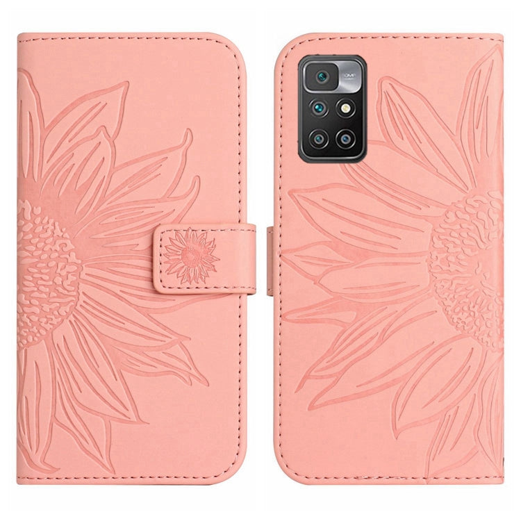 For Xiaomi Redmi 10 4G Skin Feel Sun Flower Pattern Flip Leather Phone Case with Lanyard