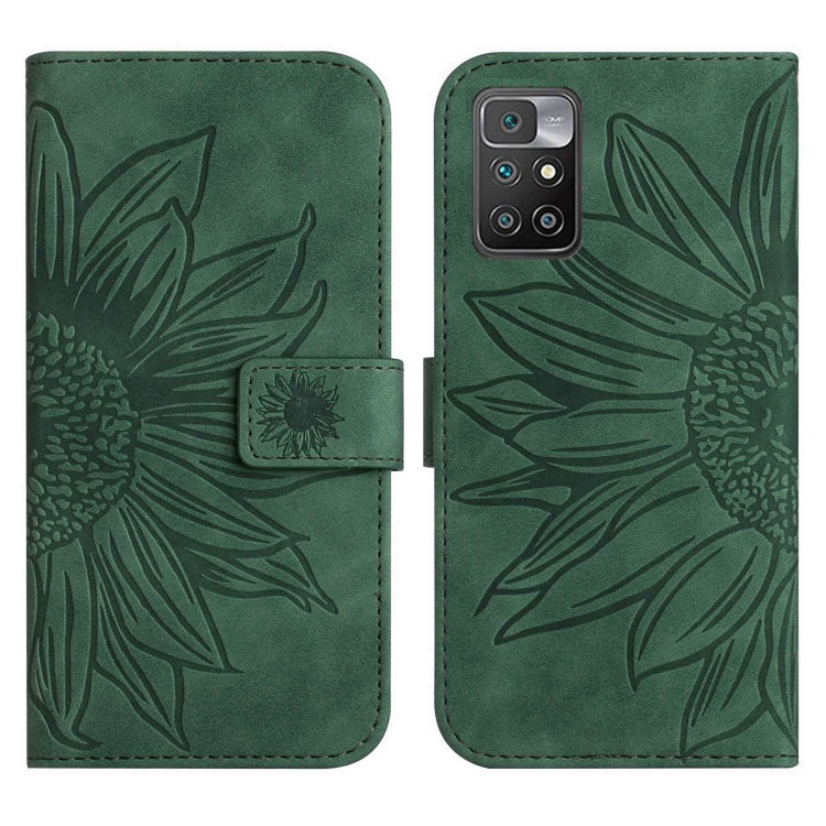 For Xiaomi Redmi 10 4G Skin Feel Sun Flower Pattern Flip Leather Phone Case with Lanyard