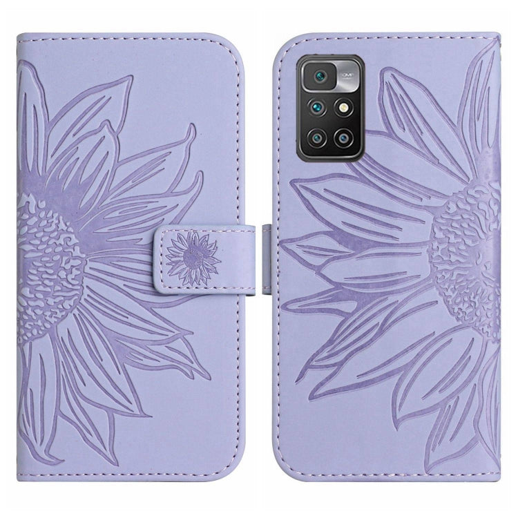 For Xiaomi Redmi 10 5G / Note 11E Skin Feel Sun Flower Pattern Flip Leather Phone Case with Lanyard