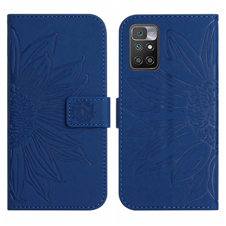 For Xiaomi Redmi 10 5G / Note 11E Skin Feel Sun Flower Pattern Flip Leather Phone Case with Lanyard