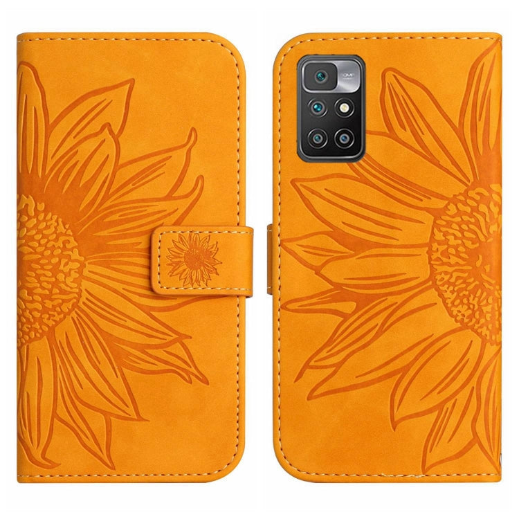 For Xiaomi Redmi 10 5G / Note 11E Skin Feel Sun Flower Pattern Flip Leather Phone Case with Lanyard