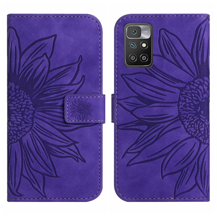 For Xiaomi Redmi 10 5G / Note 11E Skin Feel Sun Flower Pattern Flip Leather Phone Case with Lanyard