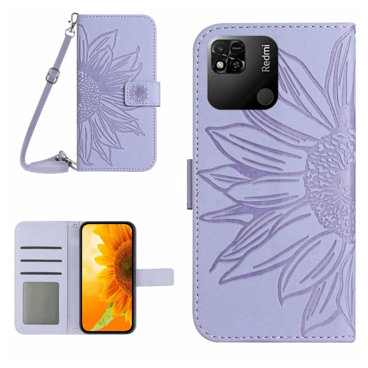 For Xiaomi Redmi 10A Skin Feel Sun Flower Pattern Flip Leather Phone Case with Lanyard
