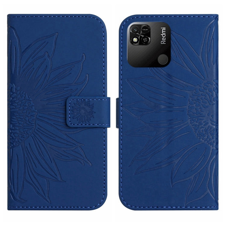 For Xiaomi Redmi 10A Skin Feel Sun Flower Pattern Flip Leather Phone Case with Lanyard
