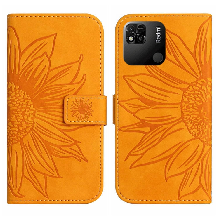 For Xiaomi Redmi 10A Skin Feel Sun Flower Pattern Flip Leather Phone Case with Lanyard