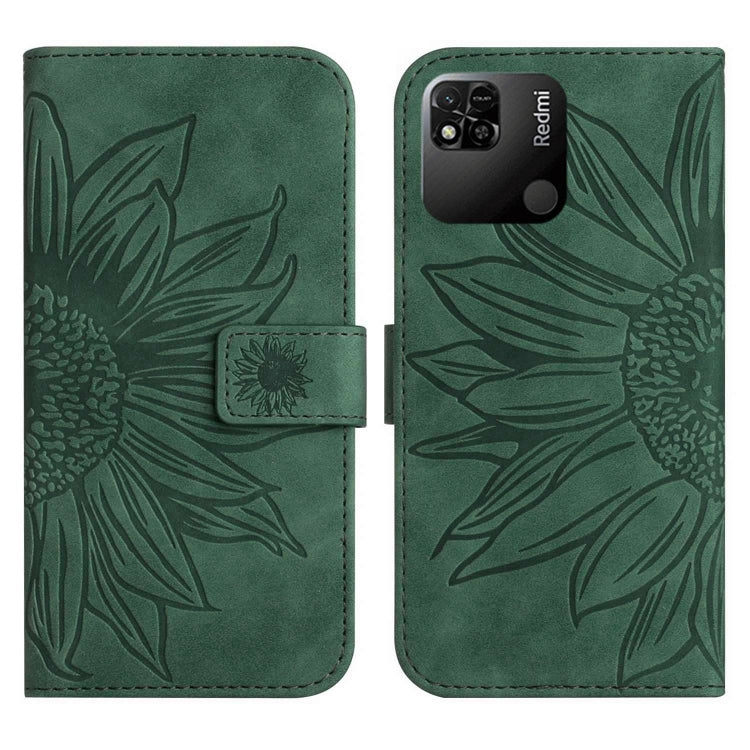 For Xiaomi Redmi 10A Skin Feel Sun Flower Pattern Flip Leather Phone Case with Lanyard