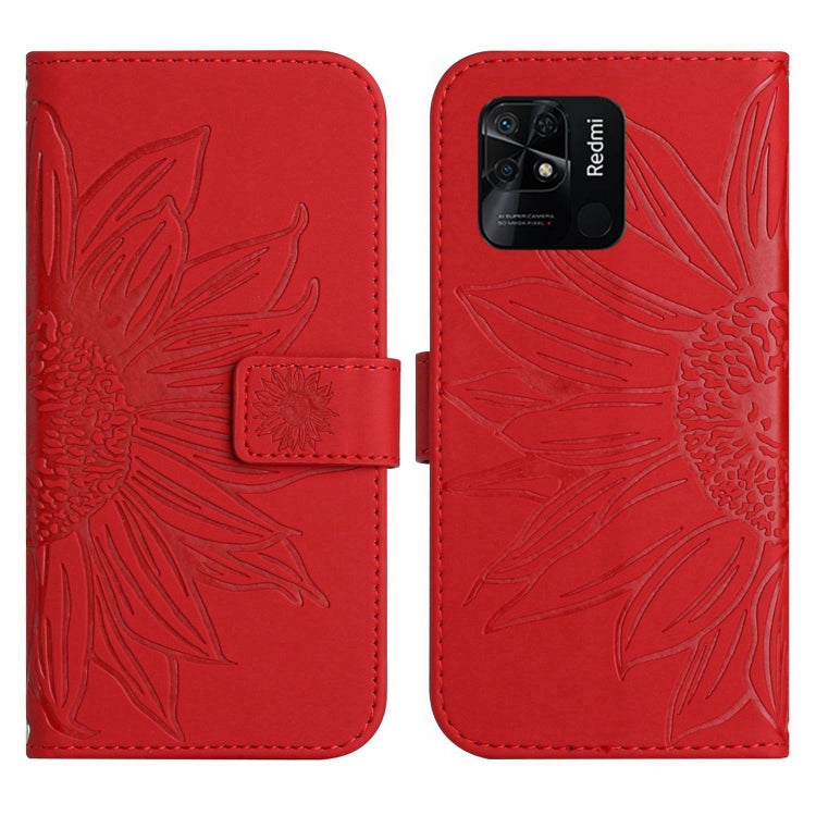 For Xiaomi Redmi 10C Skin Feel Sun Flower Pattern Flip Leather Phone Case with Lanyard
