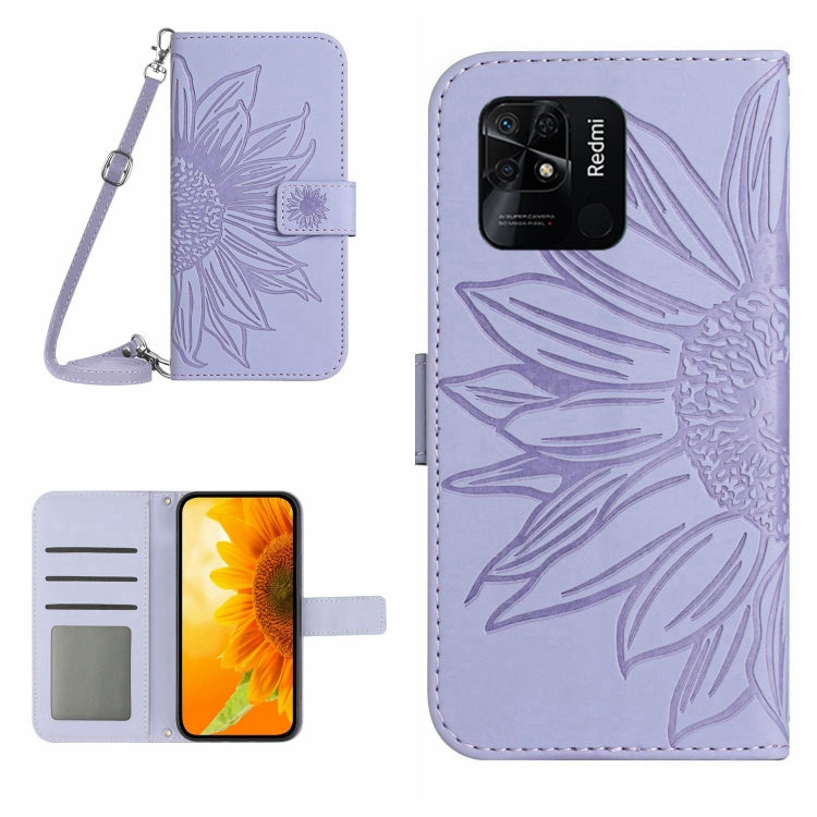 For Xiaomi Redmi 10C Skin Feel Sun Flower Pattern Flip Leather Phone Case with Lanyard