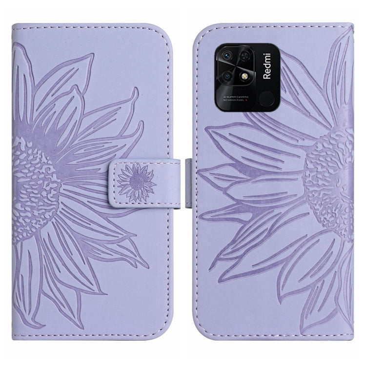 For Xiaomi Redmi 10C Skin Feel Sun Flower Pattern Flip Leather Phone Case with Lanyard