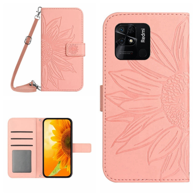 For Xiaomi Redmi 10C Skin Feel Sun Flower Pattern Flip Leather Phone Case with Lanyard