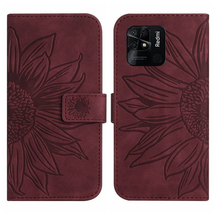 For Xiaomi Redmi 10C Skin Feel Sun Flower Pattern Flip Leather Phone Case with Lanyard