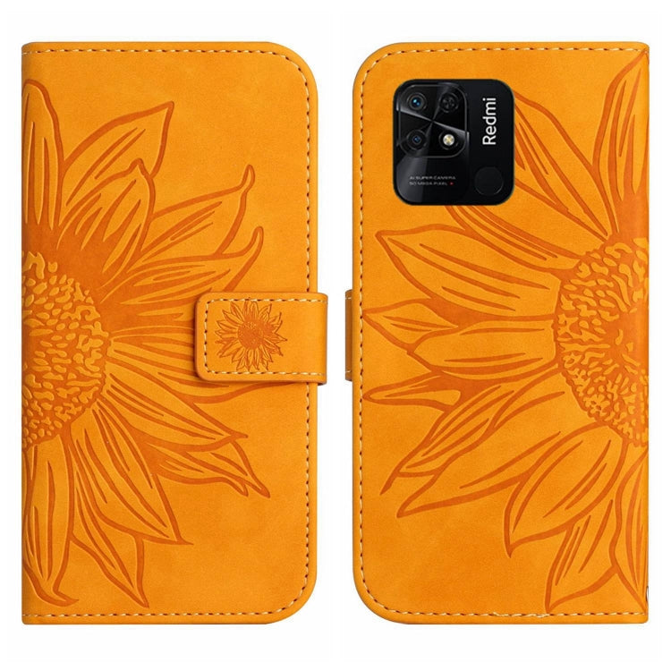 For Xiaomi Redmi 10C Skin Feel Sun Flower Pattern Flip Leather Phone Case with Lanyard