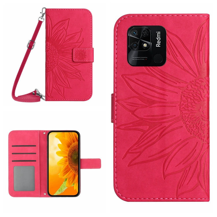 For Xiaomi Redmi 10C Skin Feel Sun Flower Pattern Flip Leather Phone Case with Lanyard