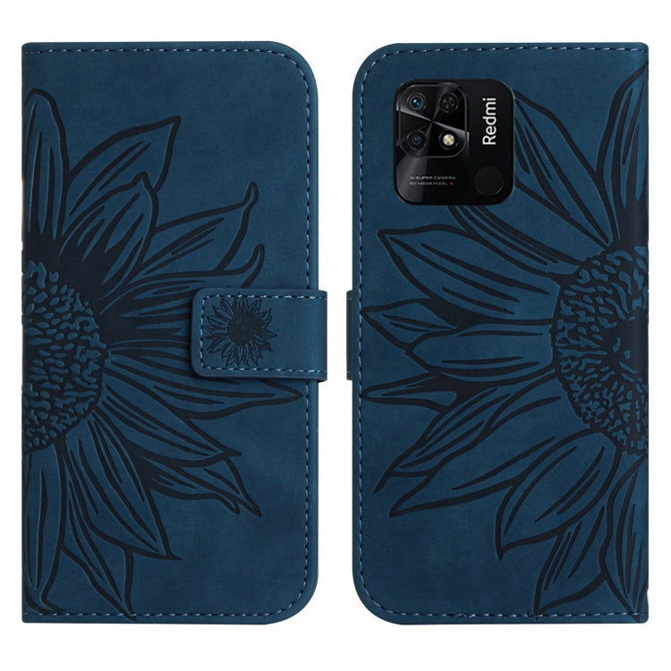 For Xiaomi Redmi 10C Skin Feel Sun Flower Pattern Flip Leather Phone Case with Lanyard