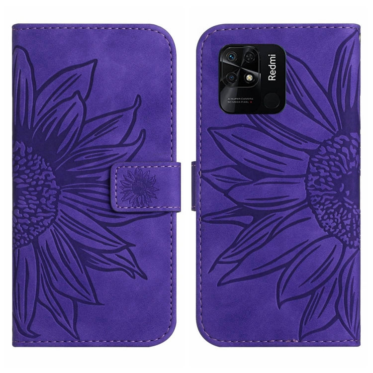 For Xiaomi Redmi 10C Skin Feel Sun Flower Pattern Flip Leather Phone Case with Lanyard