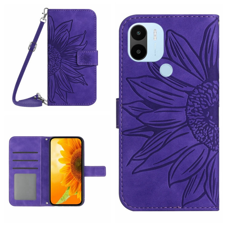 For Xiaomi Redmi A1+ Skin Feel Sun Flower Pattern Flip Leather Phone Case with Lanyard