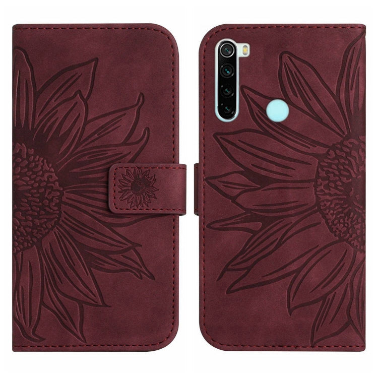 For Xiaomi Redmi Note 8 / Note 8 2021 Skin Feel Sun Flower Pattern Flip Leather Phone Case with Lanyard