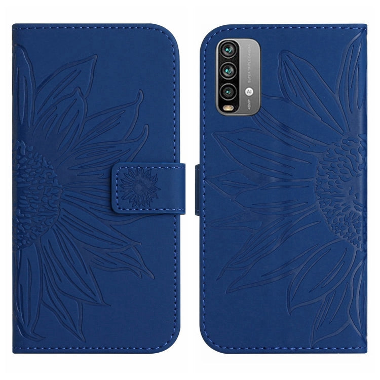 For Xiaomi Redmi 9T / 9 Power / Poco M3 Skin Feel Sun Flower Pattern Flip Leather Phone Case with Lanyard