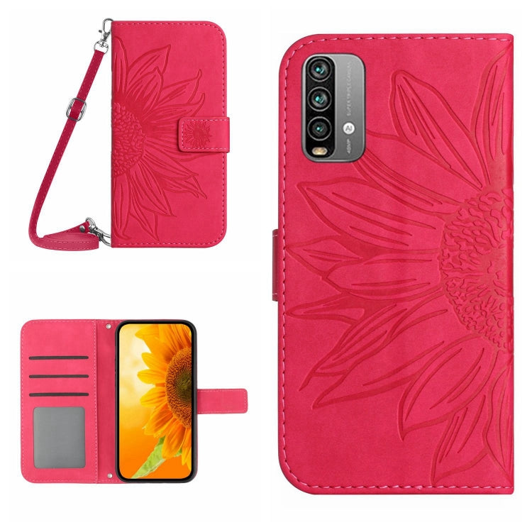 For Xiaomi Redmi 9T / 9 Power / Poco M3 Skin Feel Sun Flower Pattern Flip Leather Phone Case with Lanyard