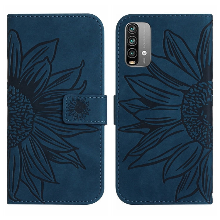 For Xiaomi Redmi 9T / 9 Power / Poco M3 Skin Feel Sun Flower Pattern Flip Leather Phone Case with Lanyard