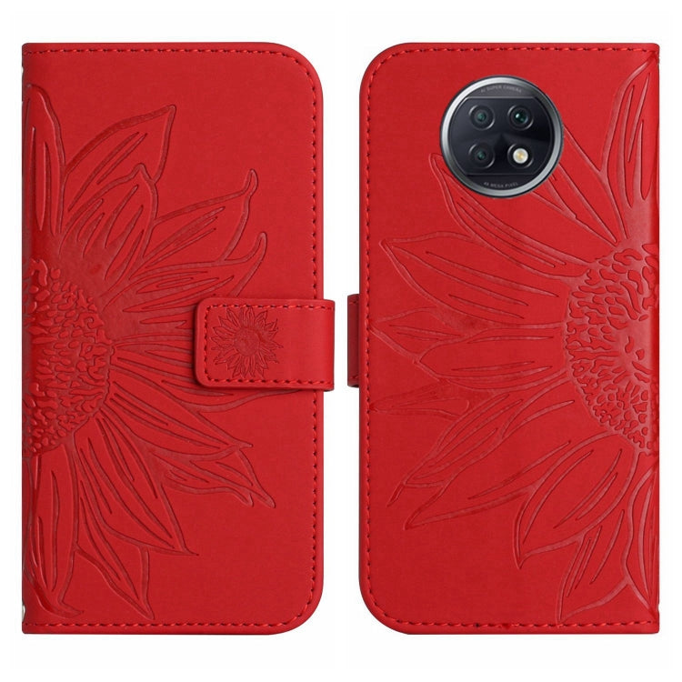 For Xiaomi Redmi Note 9T Skin Feel Sun Flower Pattern Flip Leather Phone Case with Lanyard
