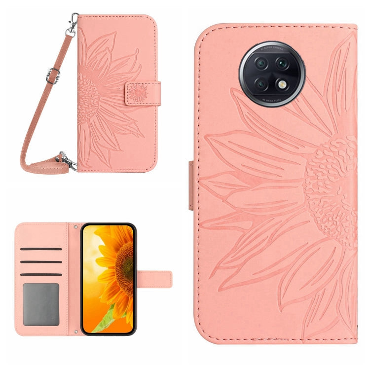 For Xiaomi Redmi Note 9T Skin Feel Sun Flower Pattern Flip Leather Phone Case with Lanyard
