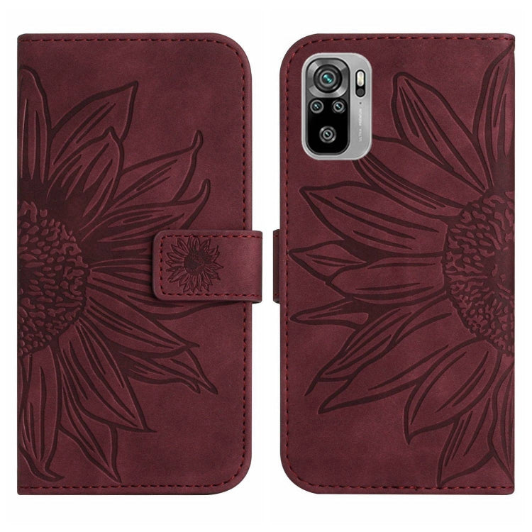 For Xiaomi Redmi Note 10 4G / Note 10S Skin Feel Sun Flower Pattern Flip Leather Phone Case with Lanyard