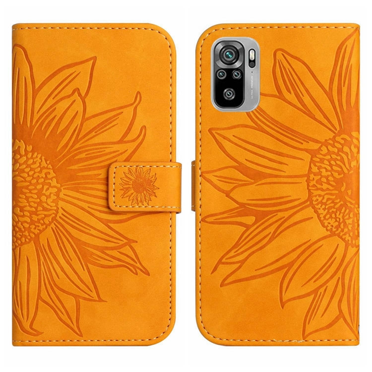 For Xiaomi Redmi Note 10 4G / Note 10S Skin Feel Sun Flower Pattern Flip Leather Phone Case with Lanyard