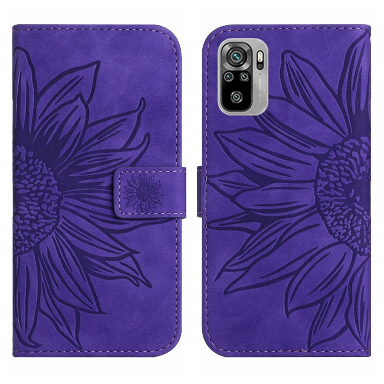 For Xiaomi Redmi Note 10 4G / Note 10S Skin Feel Sun Flower Pattern Flip Leather Phone Case with Lanyard