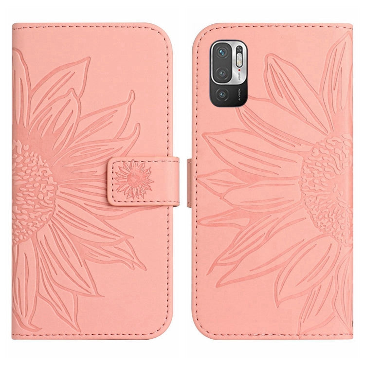 For Xiaomi Redmi Note 10 5G / Note 10T 5G / Poco M3 Pro Skin Feel Sun Flower Pattern Flip Leather Phone Case with Lanyard