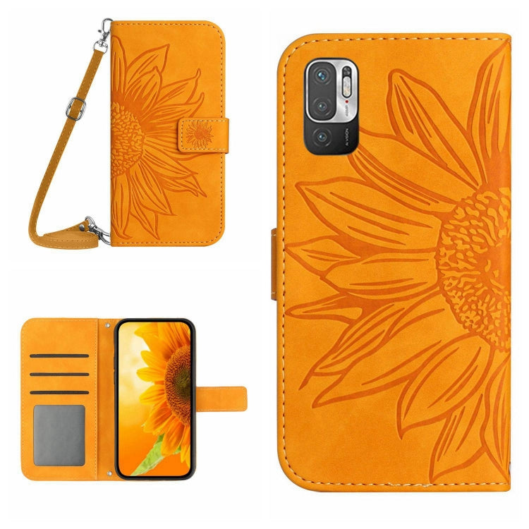 For Xiaomi Redmi Note 10 5G / Note 10T 5G / Poco M3 Pro Skin Feel Sun Flower Pattern Flip Leather Phone Case with Lanyard