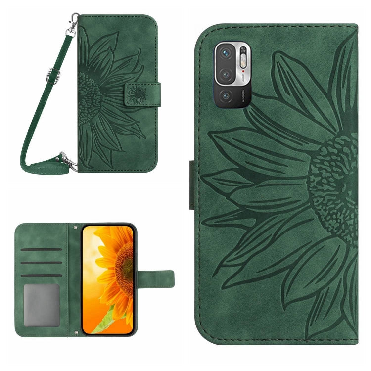 For Xiaomi Redmi Note 10 5G / Note 10T 5G / Poco M3 Pro Skin Feel Sun Flower Pattern Flip Leather Phone Case with Lanyard