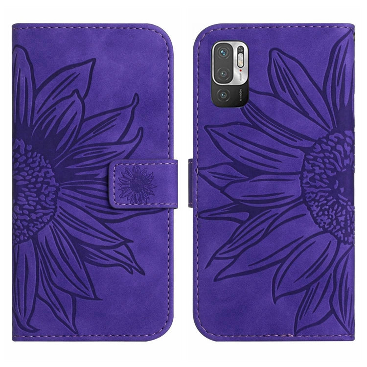 For Xiaomi Redmi Note 10 5G / Note 10T 5G / Poco M3 Pro Skin Feel Sun Flower Pattern Flip Leather Phone Case with Lanyard