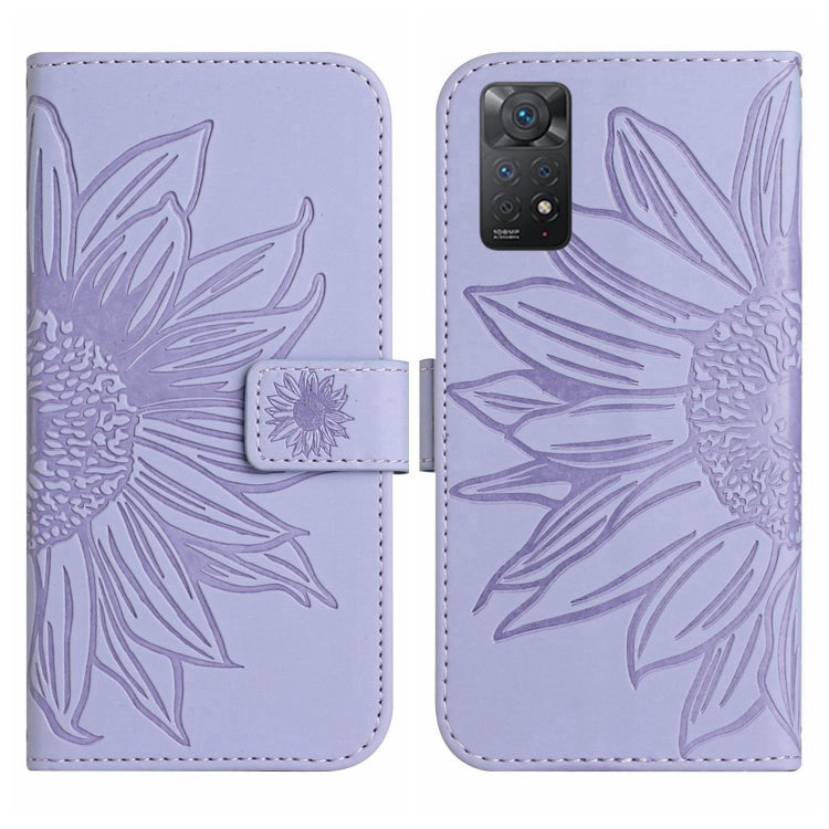 For Xiaomi Redmi Note 11 Pro Global Skin Feel Sun Flower Pattern Flip Leather Phone Case with Lanyard