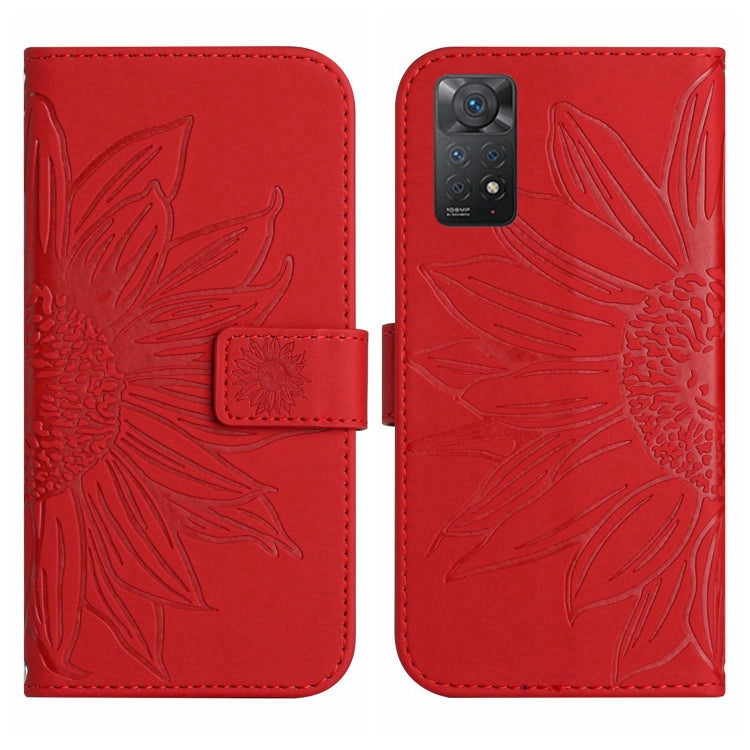 For Xiaomi Redmi Note 11 Global / Note 11s Skin Feel Sun Flower Pattern Flip Leather Phone Case with Lanyard