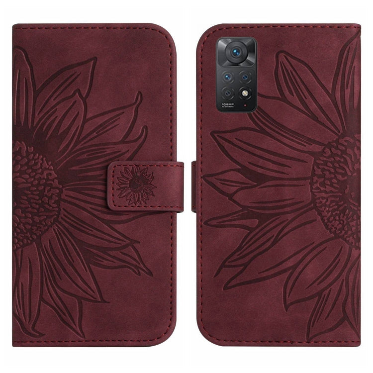 For Xiaomi Redmi Note 11 Global / Note 11s Skin Feel Sun Flower Pattern Flip Leather Phone Case with Lanyard