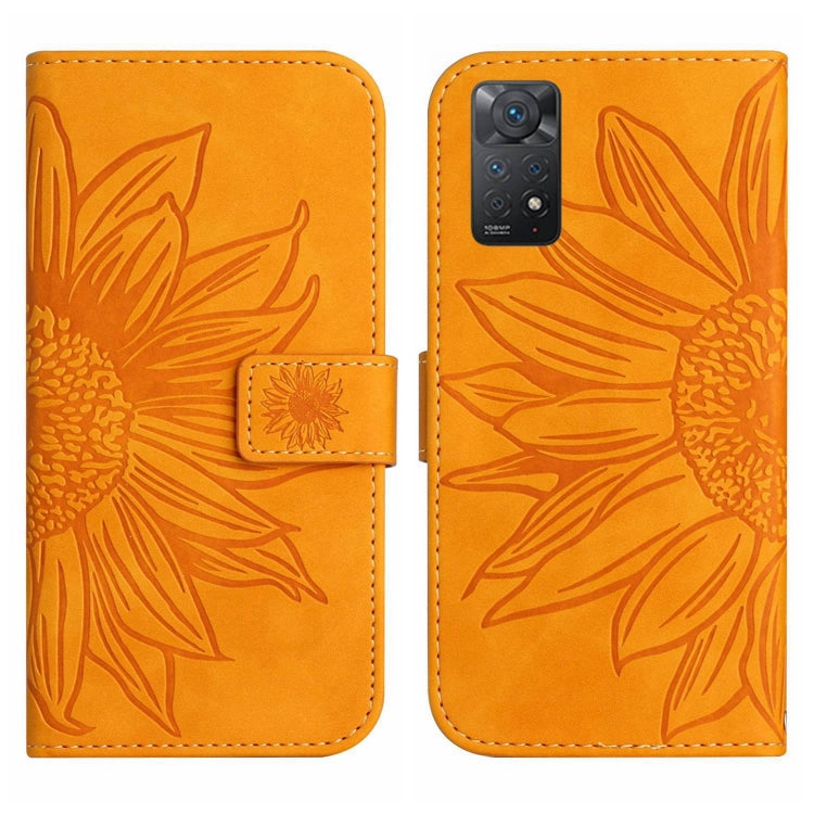 For Xiaomi Redmi Note 11 Global / Note 11s Skin Feel Sun Flower Pattern Flip Leather Phone Case with Lanyard