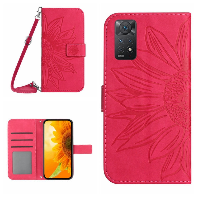 For Xiaomi Redmi Note 11 Global / Note 11s Skin Feel Sun Flower Pattern Flip Leather Phone Case with Lanyard