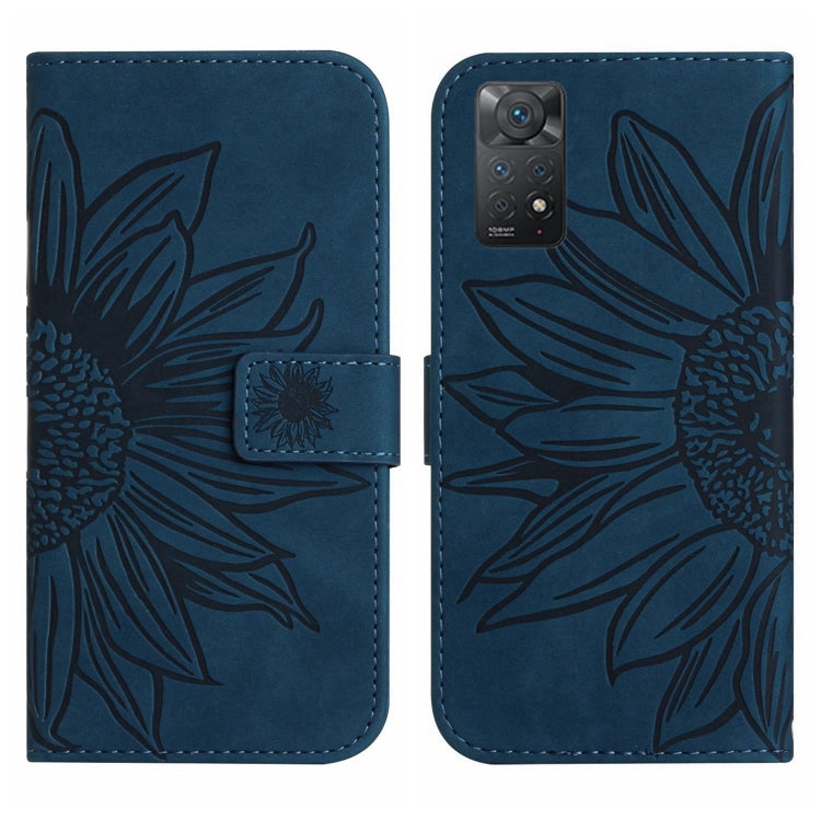 For Xiaomi Redmi Note 11 Global / Note 11s Skin Feel Sun Flower Pattern Flip Leather Phone Case with Lanyard