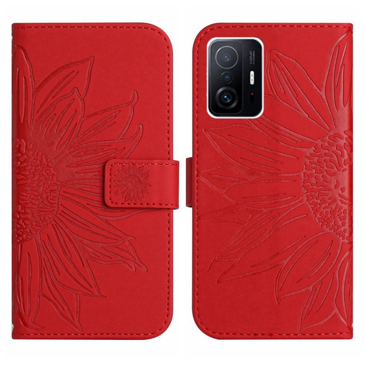 For Xiaomi 11T / 11T Pro Skin Feel Sun Flower Pattern Flip Leather Phone Case with Lanyard