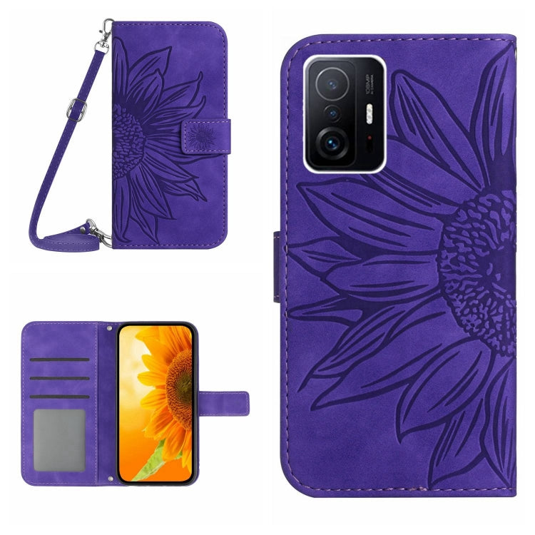 For Xiaomi 11T / 11T Pro Skin Feel Sun Flower Pattern Flip Leather Phone Case with Lanyard