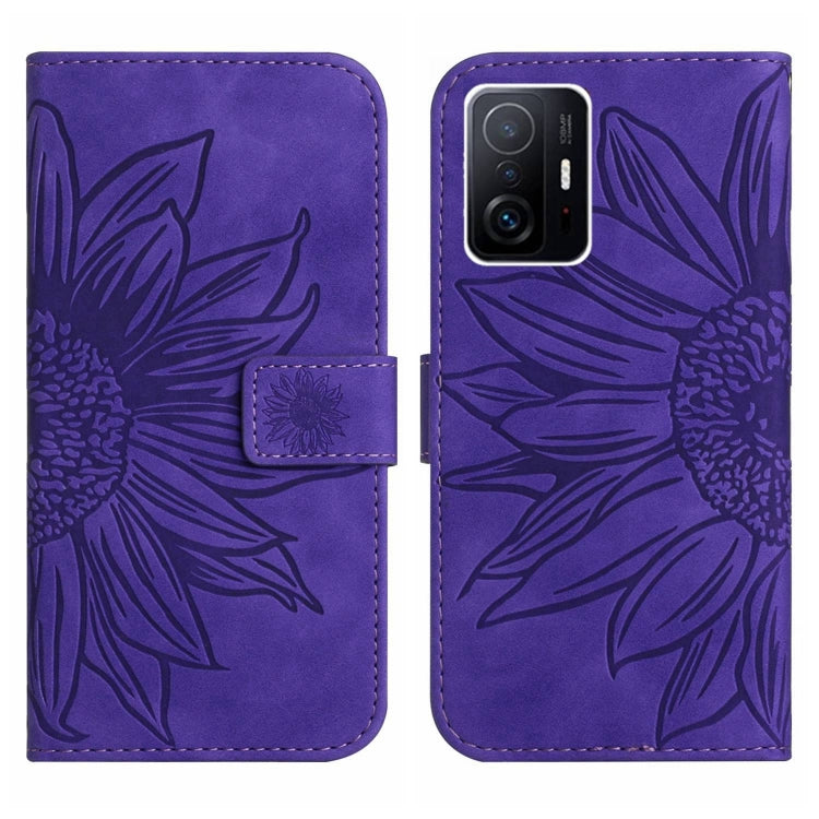 For Xiaomi 11T / 11T Pro Skin Feel Sun Flower Pattern Flip Leather Phone Case with Lanyard