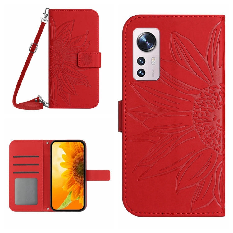For Xiaomi 12 Pro Skin Feel Sun Flower Pattern Flip Leather Phone Case with Lanyard