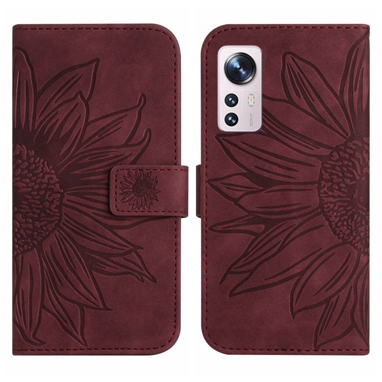 For Xiaomi 12 Pro Skin Feel Sun Flower Pattern Flip Leather Phone Case with Lanyard