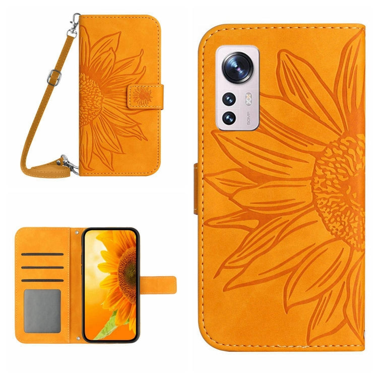 For Xiaomi 12 Pro Skin Feel Sun Flower Pattern Flip Leather Phone Case with Lanyard