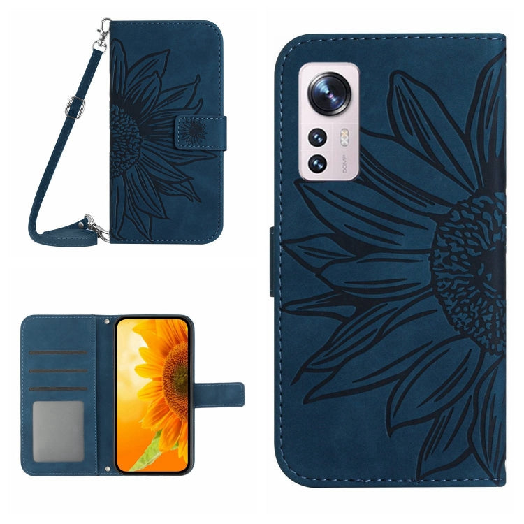For Xiaomi 12 Pro Skin Feel Sun Flower Pattern Flip Leather Phone Case with Lanyard