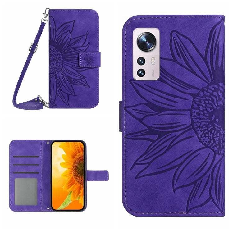 For Xiaomi 12 Pro Skin Feel Sun Flower Pattern Flip Leather Phone Case with Lanyard