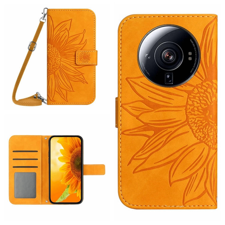 For Xiaomi 12S Ultra Skin Feel Sun Flower Pattern Flip Leather Phone Case with Lanyard