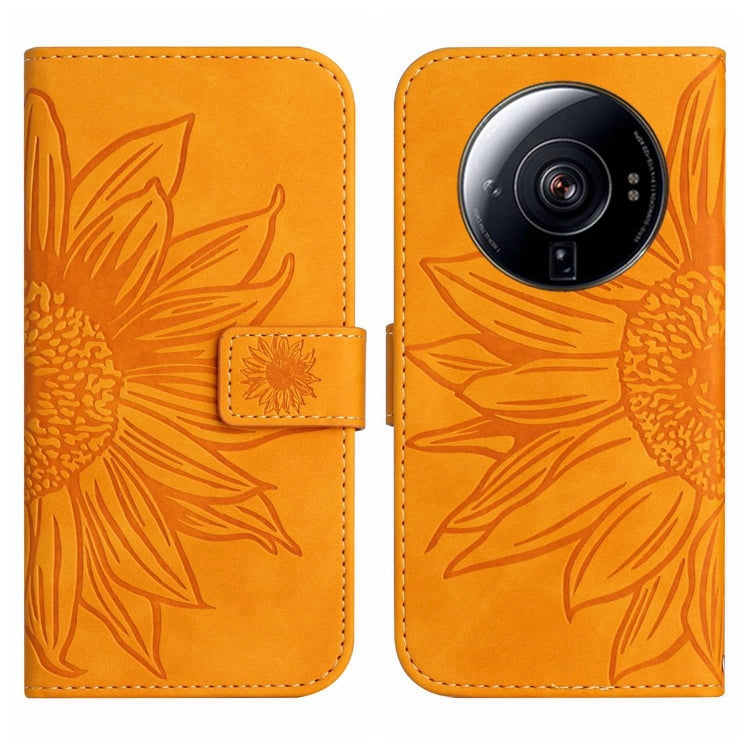For Xiaomi 12S Ultra Skin Feel Sun Flower Pattern Flip Leather Phone Case with Lanyard